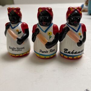 Bahama Mama Lady In The Red Dress 2 Toothpick Holders and One Salt Shaker